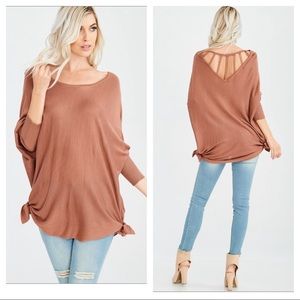 Brick side Tie long sleeve light knit top
